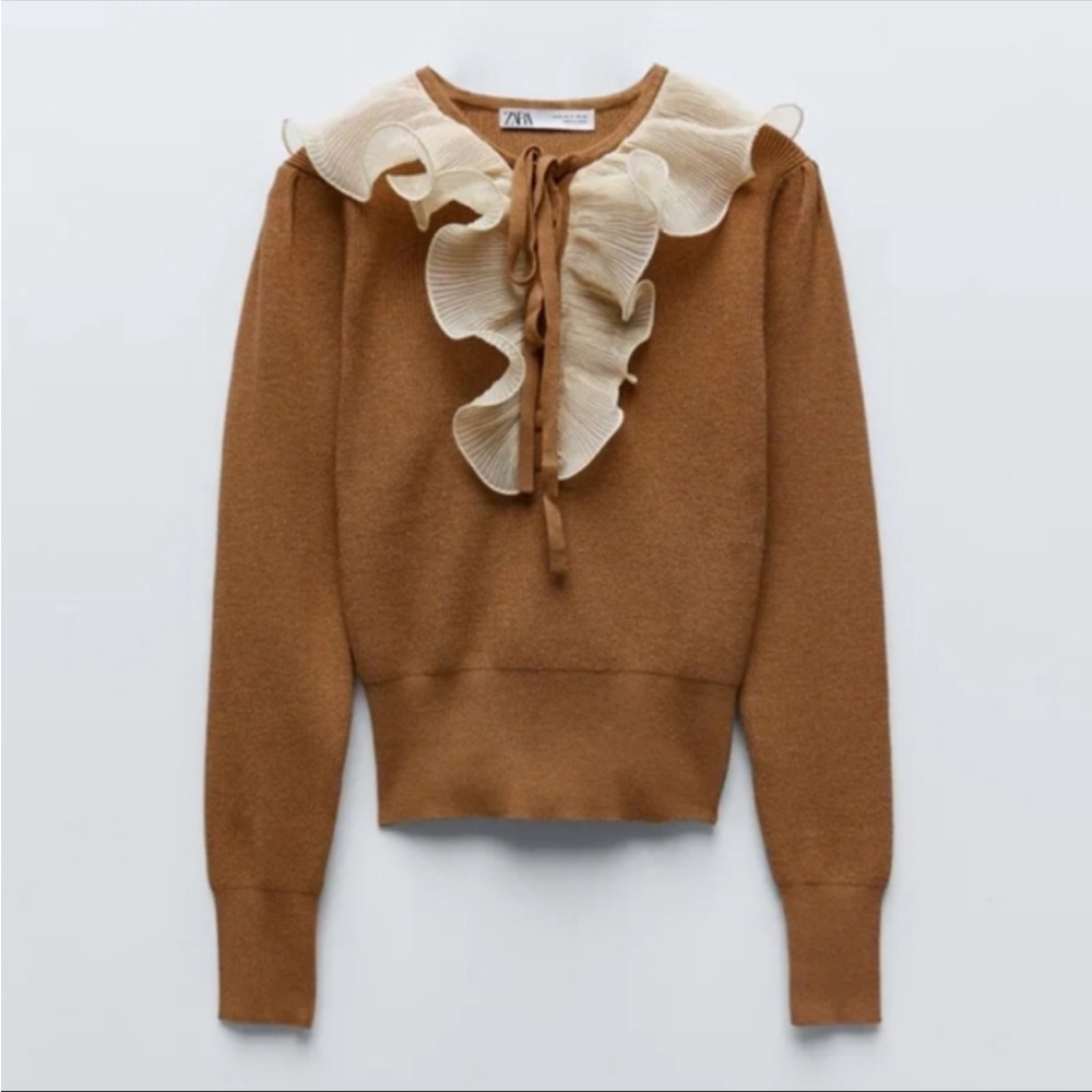 NWT ZARA COMBINATION RUFFLED SWEATER SIZE S 6873/152/700